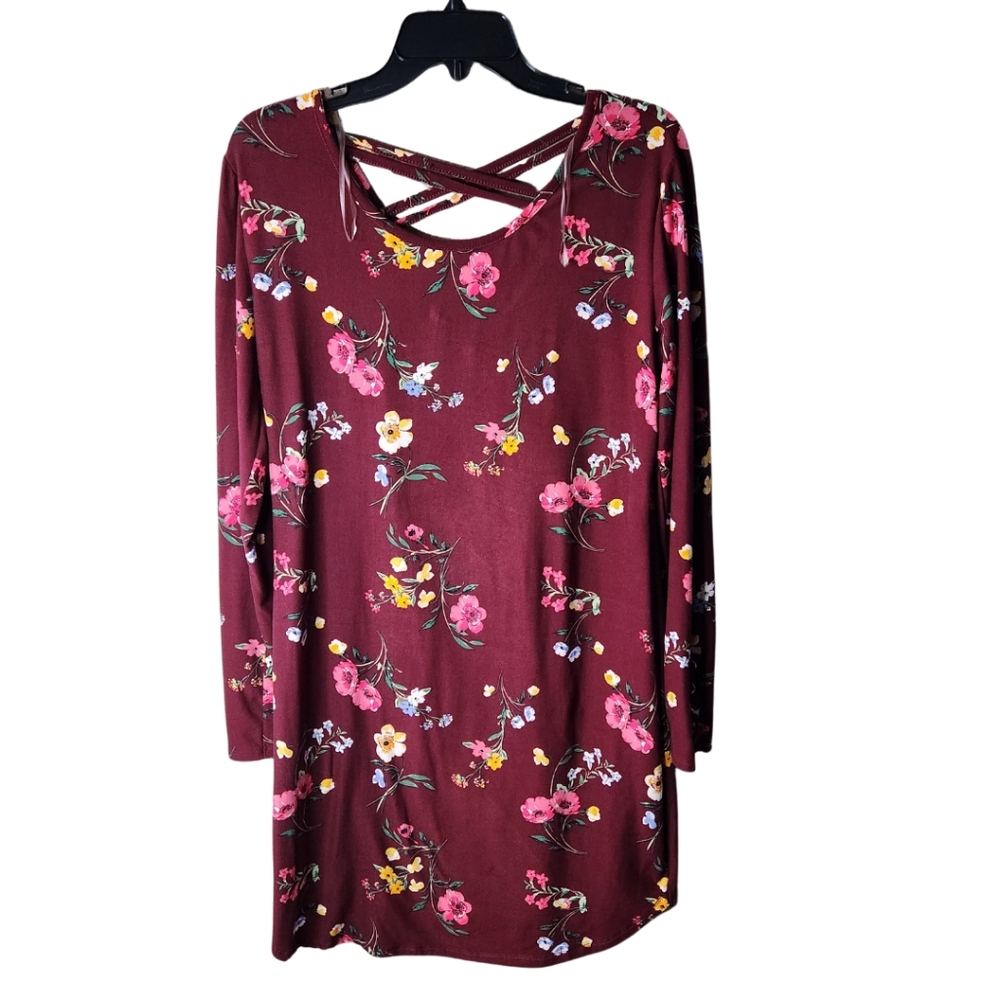 NOBO Floral Long Sleeve Burgundy Dress